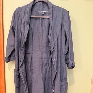 Vintage Italian TR-900 Blue/Gray Long Button-Up Top – Size 3
